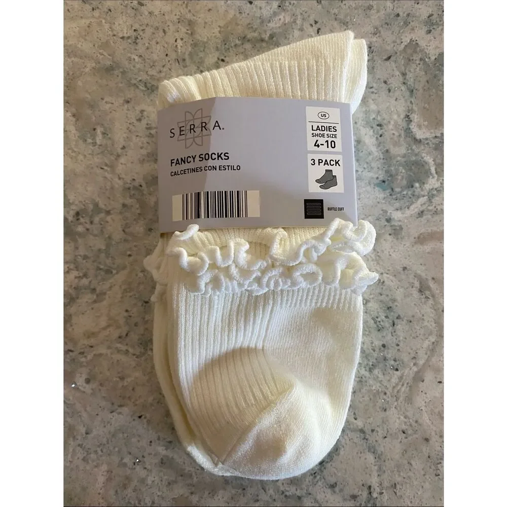 Serra Ruffle Cuff Ankle Socks - Ivory